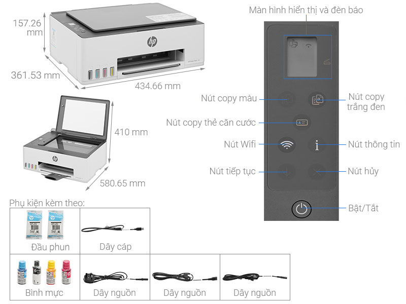 Máy in phun màu HP Smart Tank 580 All In One (1F3Y2A)  (in/ Copy/ Scan/ USB/Wifi)